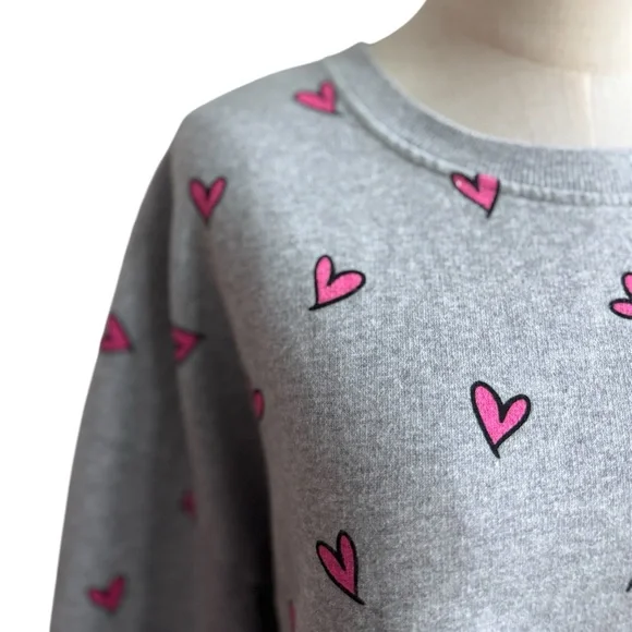 Anthropologie KULE The Oversized All Over Heart Sweatshirt Grey Pink Size Large - Picture 4 of 13